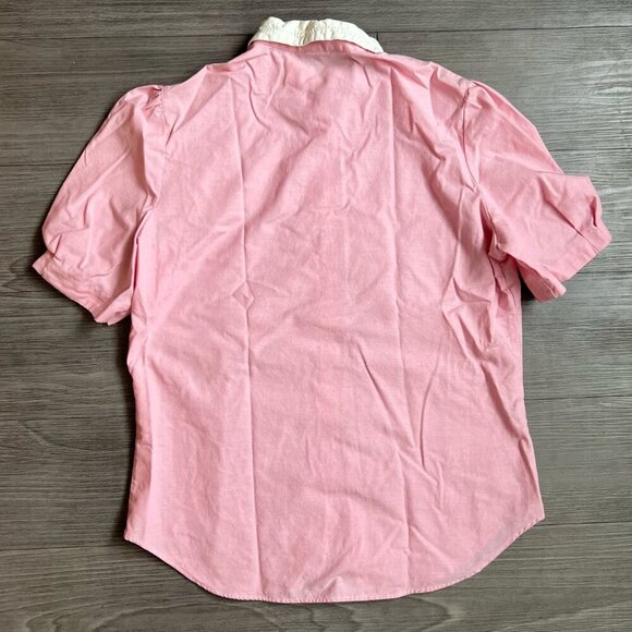 Vintage 70s Pink Collared Button Up Puff Sleeve Blouse The Villager Size 14 - Picture 2 of 6
